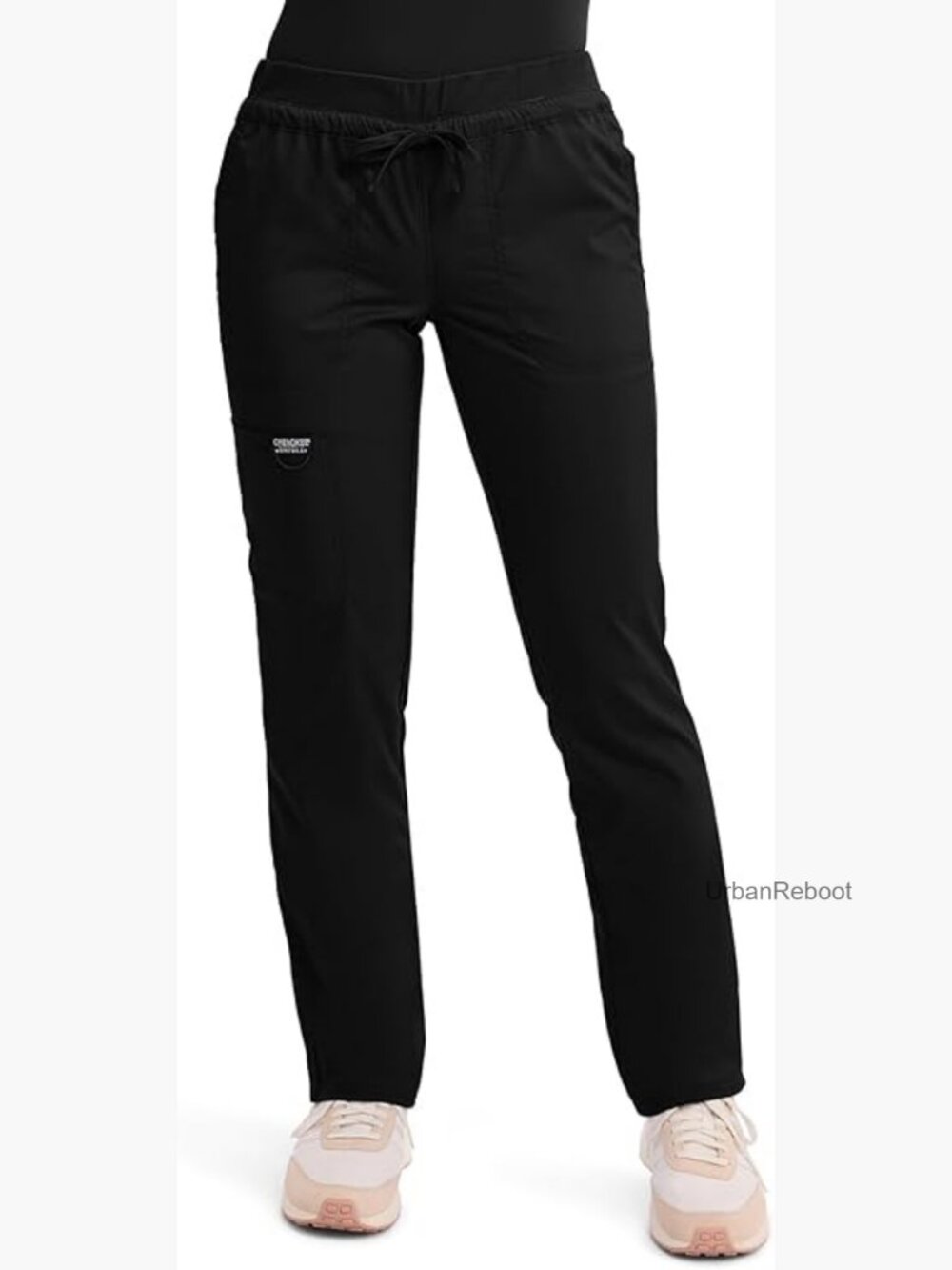 Mid Rise Tapered Drawstring Scrub Pants 5 Pockets 2-Way Stretch